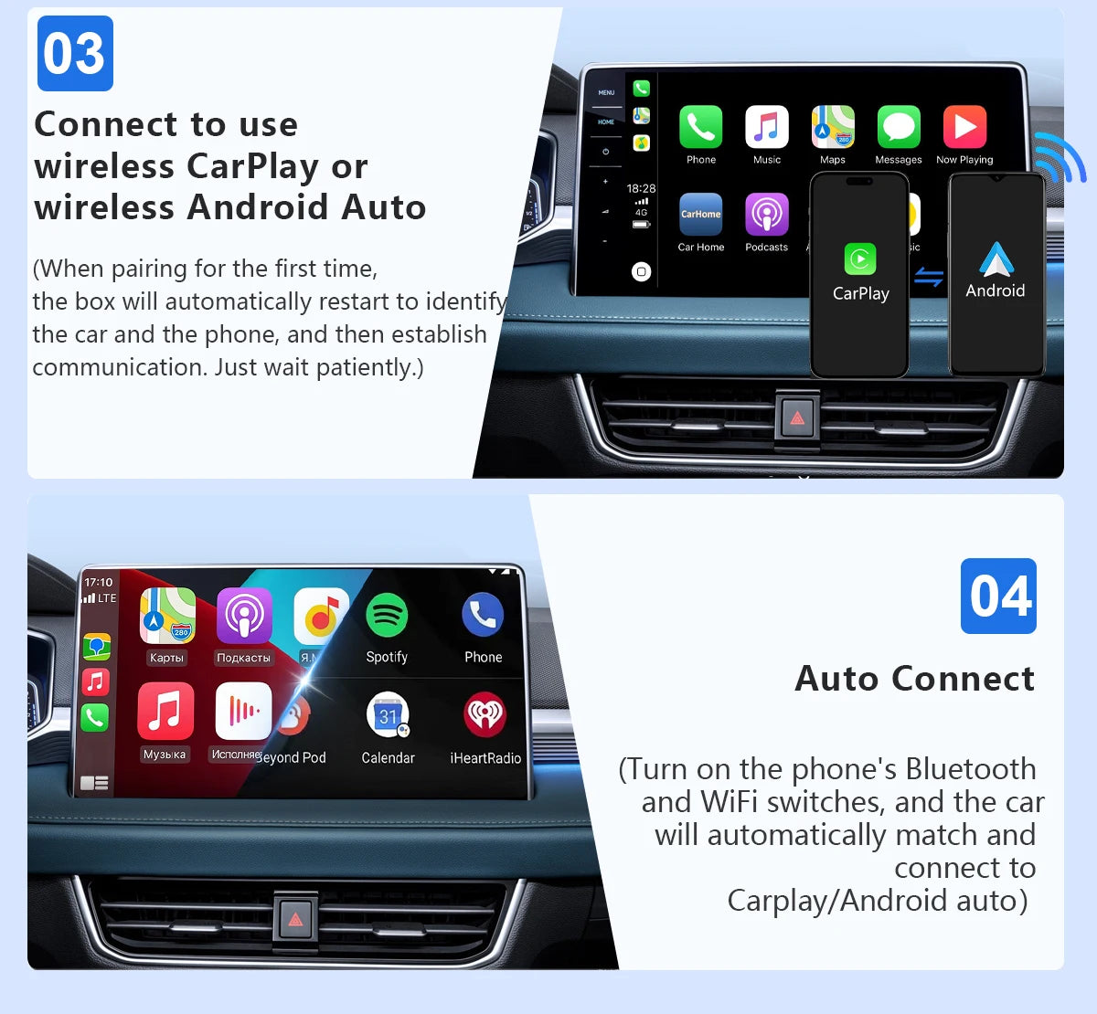 2024 New Wireless Carplay Android Auto Wireless Adapter Smart Dongle 2in 1 5G Wifi&Bluetooth 5 For Wired CP AA Connect Plug&Play