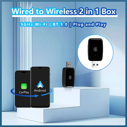 2024 New Wireless Carplay Android Auto Wireless Adapter Smart Dongle 2in 1 5G Wifi&Bluetooth 5 For Wired CP AA Connect Plug&Play