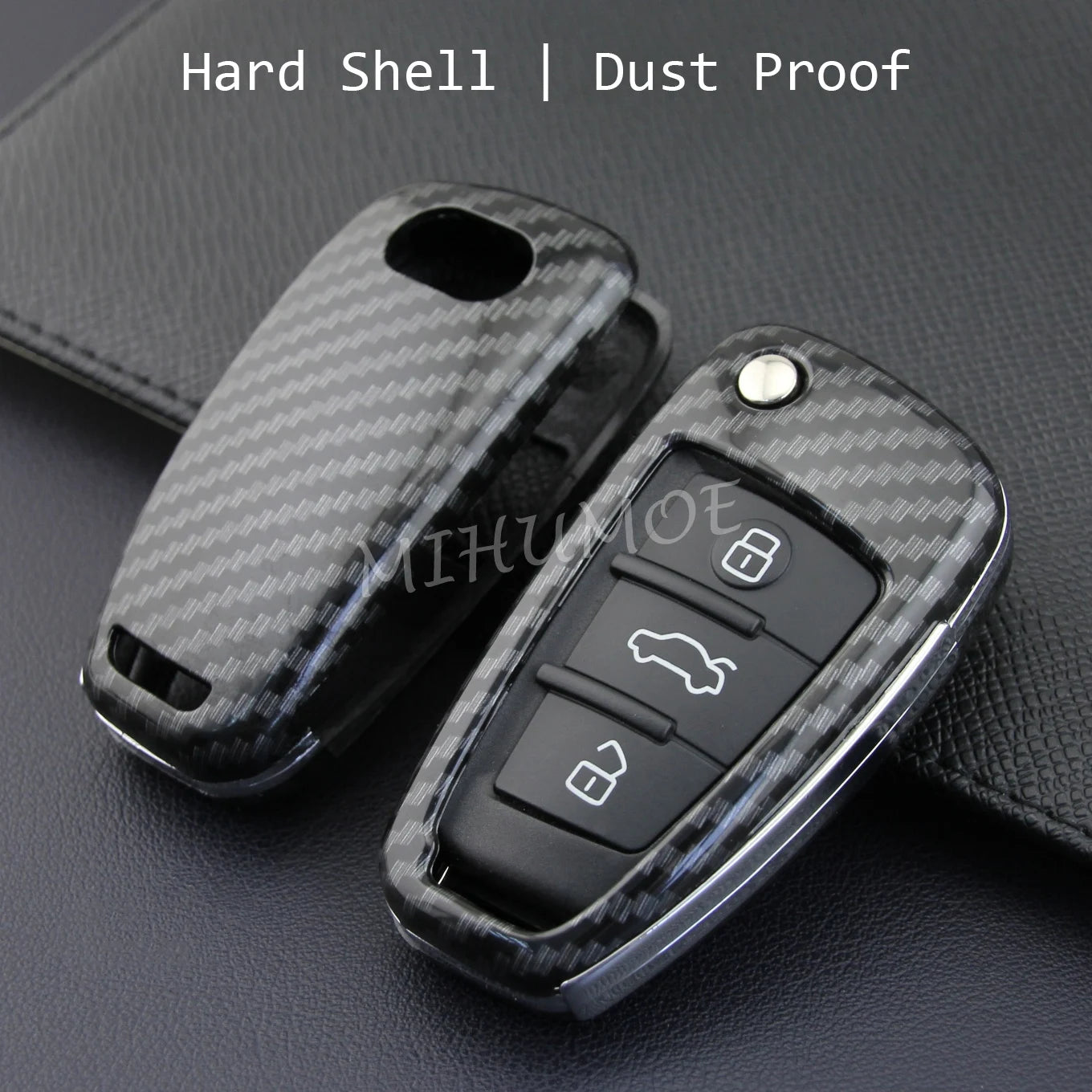 For Audi A1 A3 S3 Q3 Q7 TT Carbon Fiber Car Flip Key Fob Holder Keychain Case Protect Cover Accessories