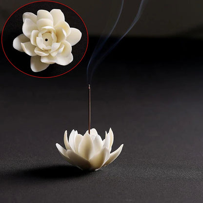 New 1PC Ceramic White Lotus Incense Burner Sandal Wood Incense Burner Ornaments Home Incense Stick Holder Aromatherapy