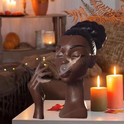 Headscents-Head Incense Burner Black Women Face Incense Holder Handmade Incense Stick Holder Statue for Home Bedroom Office