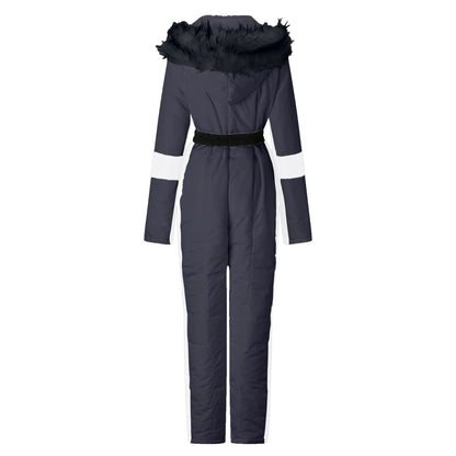 One-Piece Ski Suit Women Warm Waterproof Snow Jumpsuit Outdoor Sports Windproof Zipper Hooded Snowboard Clothes With Fur Collar