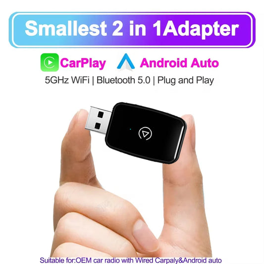 2024 New Wireless Carplay Android Auto Wireless Adapter Smart Dongle 2in 1 5G Wifi&Bluetooth 5 For Wired CP AA Connect Plug&Play