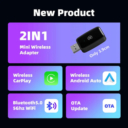 2024 New Wireless Carplay Android Auto Wireless Adapter Smart Dongle 2in 1 5G Wifi&Bluetooth 5 For Wired CP AA Connect Plug&Play