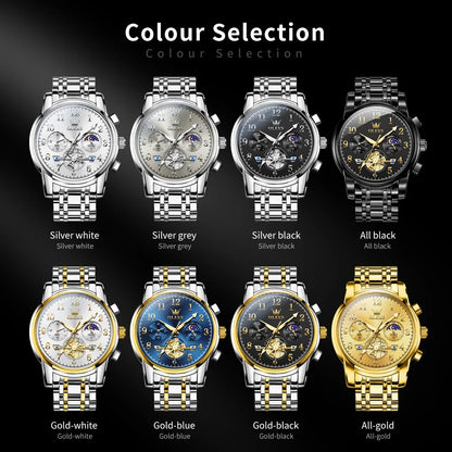 OLEVS brand2900 Men's Watches Stainless Steel Calendar Moon phase Watch Chronograph Big Dial Men's Wristwatches Original