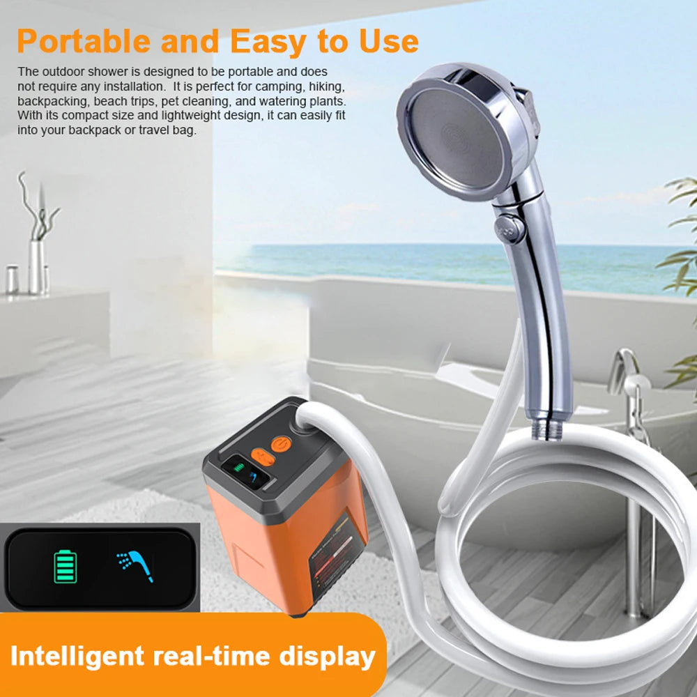 Portable Camping Shower Outdoor Electric Shower Pump Rechargeable Battery Powered Shower Waterproof Support 3 Water Modes