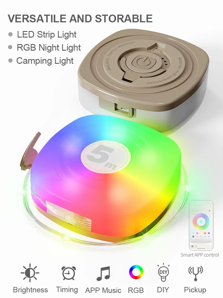 GGbingo LED Strip Light RGB Smart APP Waterproof USB Rechargeable Room Christmas Decoration Portable Camping Atmosphere Lights