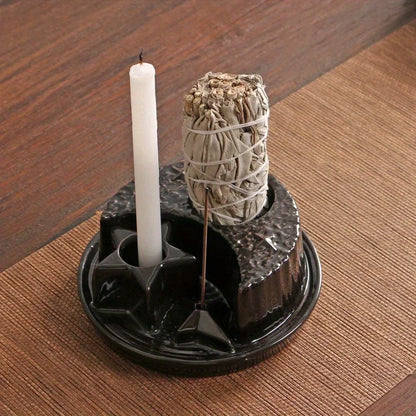 4-In-1 Ceramic Candle & Incense Holder Morandi Color with Cute Stars and Moon Design Perfect for Sage Palo Santo Stick Incense