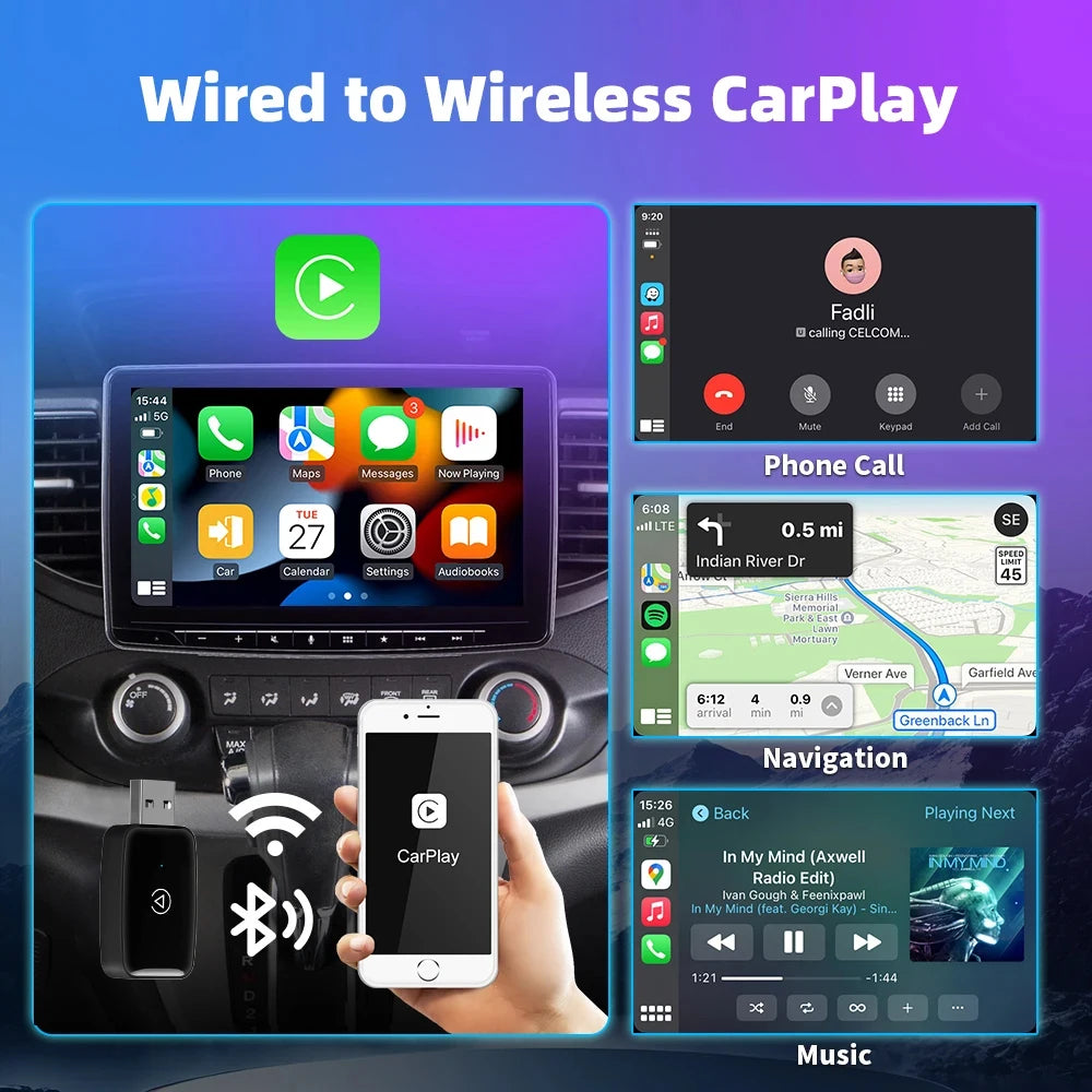 2024 New Wireless Carplay Android Auto Wireless Adapter Smart Dongle 2in 1 5G Wifi&Bluetooth 5 For Wired CP AA Connect Plug&Play