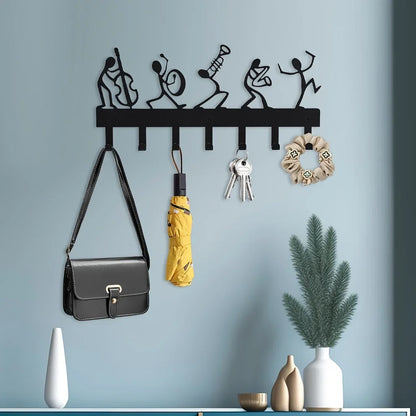 Metal Symphony Orchestra Key Holder Hooks Organizer Rack,11.81 Inches Key Holder For Wall,Hook for Wall, Iron Art, Coat Hanger