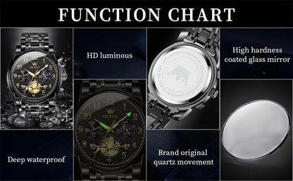 OLEVS brand2900 Men's Watches Stainless Steel Calendar Moon phase Watch Chronograph Big Dial Men's Wristwatches Original