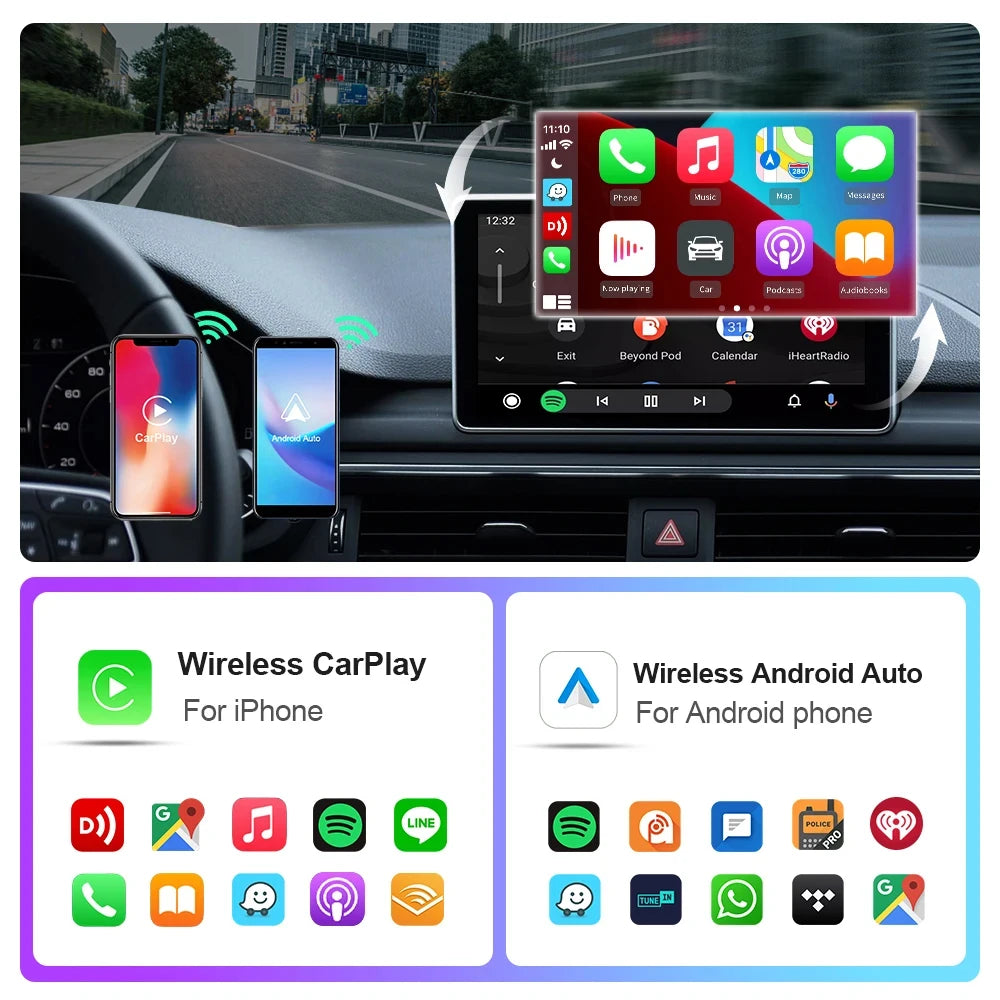 2024 New Wireless Carplay Android Auto Wireless Adapter Smart Dongle 2in 1 5G Wifi&Bluetooth 5 For Wired CP AA Connect Plug&Play