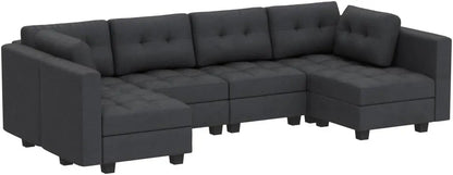 Modular Sectional Sofa Velvet U Shaped Couch with Reversible Chaises 6 Seater Sectional Sofa with Storage Seat Bluish Grey