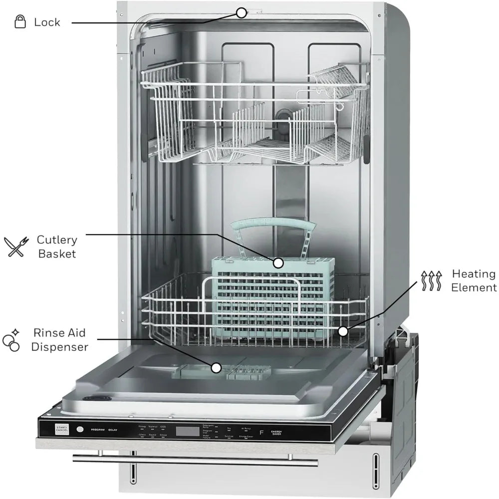 Dishwasher with 8 Place settings, 6 Washing Programs, Stainless Steel Tub, UL/Energy Star- Stainless Steel