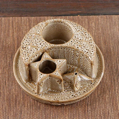 4-In-1 Ceramic Candle & Incense Holder Morandi Color with Cute Stars and Moon Design Perfect for Sage Palo Santo Stick Incense