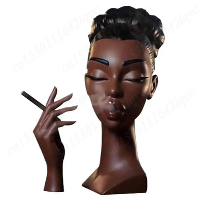 Headscents-Head Incense Burner Black Women Face Incense Holder Handmade Incense Stick Holder Statue for Home Bedroom Office