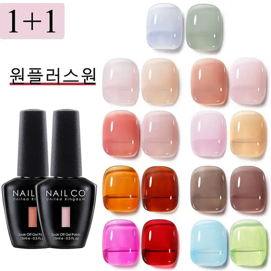 NAILCO 2PCS Jelly Color Gel Polish Set 15ml Semi-transparent Pink Nude Clear Color DIY Nail Art Gel Varnish Soak Off UV LED Gel