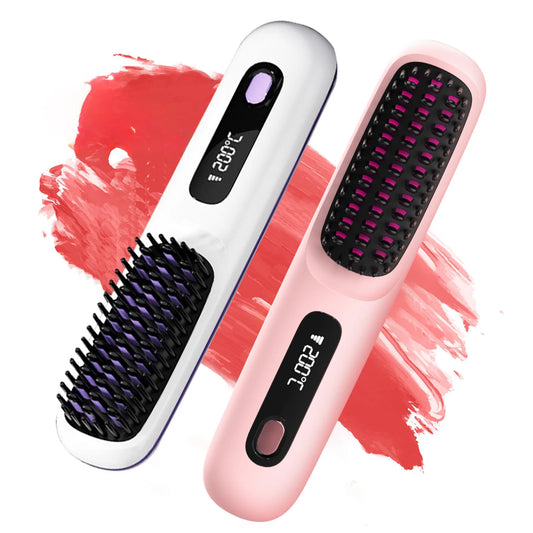 S7 Cordless Hair Straightener Brush, Portable Negative Ion Hot Comb Long Battery Life with USB Rechargeable Feature Fast Heating