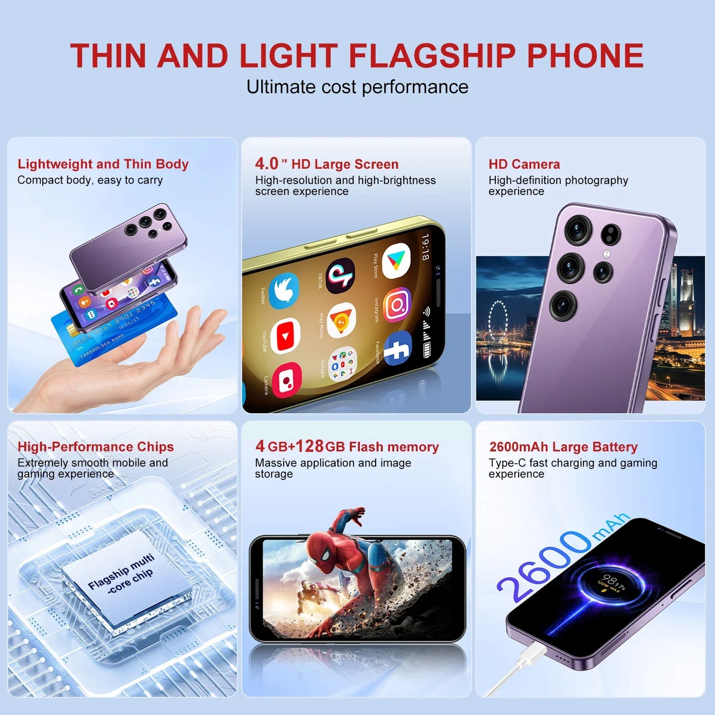 New Mini S26 Ultra mini Phone  4.0 inch,4GB+128GB  Global version Google Play, Smartphone Android 9.0  2600mAh  envios gratis