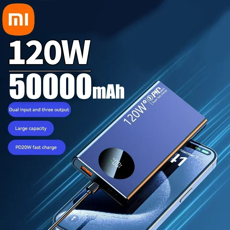 Xiaomi 120W 50000mAh High Capacity Power Bank Fast Charging Powerbank Portable Battery Charger For iPhone Samsung Huawei 2024