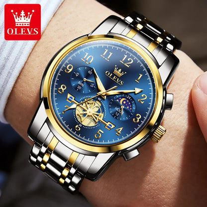 OLEVS brand2900 Men's Watches Stainless Steel Calendar Moon phase Watch Chronograph Big Dial Men's Wristwatches Original