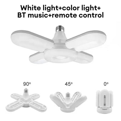 48W LED Music Bulb E27 Folding Ceiling Lamp RGB Fan Light Bluetooth Speaker Lamp Remote Control DJ Disco Light for Home KTV Bar