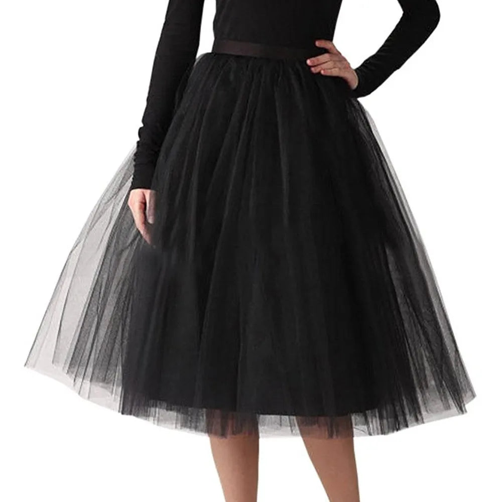 Elegant Women Tulle Skirt Korean Fashion Mesh Womens Pleated Knee Length Skirt Adult Tutu Dancing Skirt Green Party Faldas